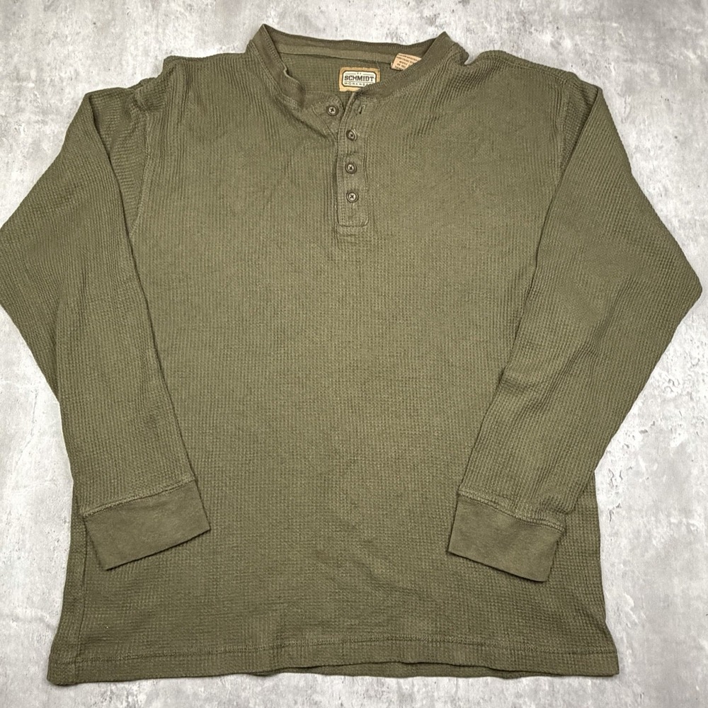 C.E. Schmidt Workwesr Men's Green Long Sleeve Henley Shirt Large Waffle Knit